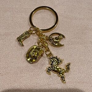 Western Charm Keychain Cowboy Boot Hat Horse Gold Tone Lightweight